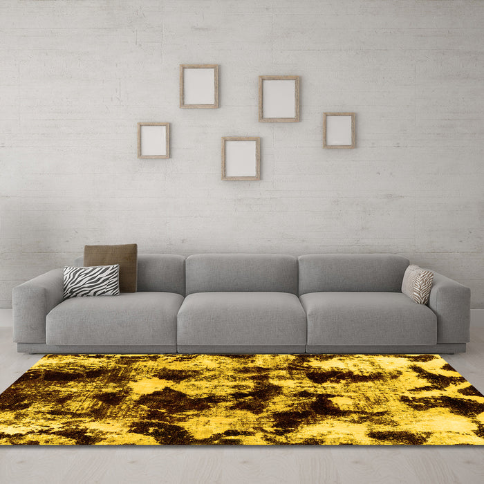 Machine Washable Abstract Yellow Modern Rug in a Living Room, wshabs1943yw