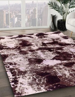 Machine Washable Abstract Vermilion Red Rug in a Family Room, wshabs1943