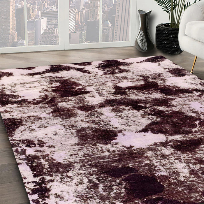 Machine Washable Abstract Vermilion Red Rug in a Family Room, wshabs1943
