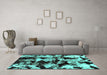 Machine Washable Abstract Turquoise Modern Area Rugs in a Living Room,, wshabs1943turq