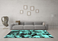 Machine Washable Abstract Turquoise Modern Rug, wshabs1943turq