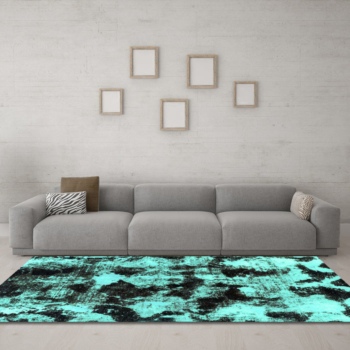 Machine Washable Abstract Turquoise Modern Area Rugs in a Living Room,, wshabs1943turq