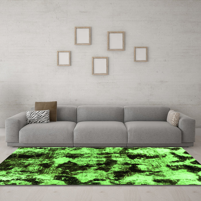 Machine Washable Abstract Green Modern Area Rugs in a Living Room,, wshabs1943grn