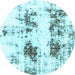 Round Abstract Light Blue Modern Rug, abs1944lblu