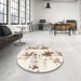 Round Machine Washable Abstract Blanched Almond Beige Rug in a Office, wshabs1944