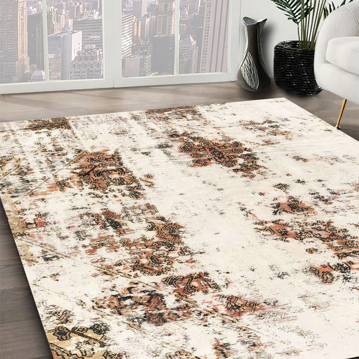 Machine Washable Abstract Blanched Almond Beige Rug in a Family Room, wshabs1944