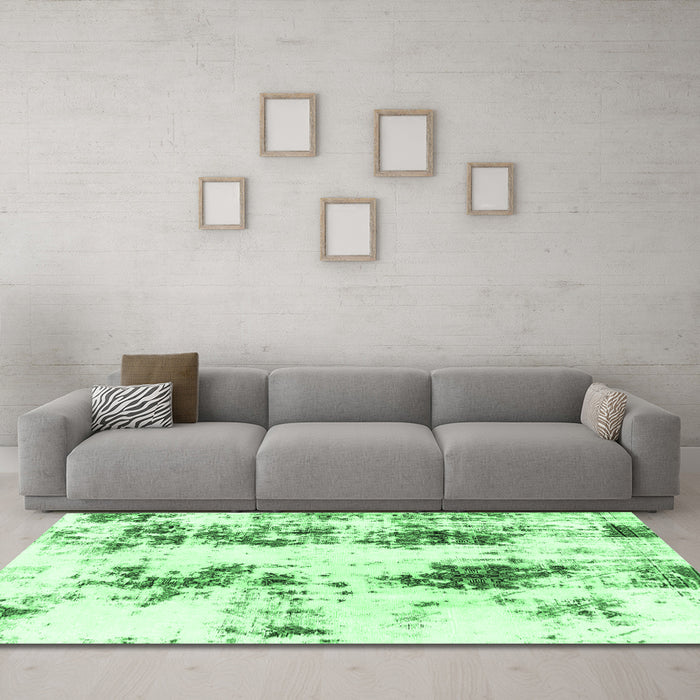 Machine Washable Abstract Emerald Green Modern Area Rugs in a Living Room,, wshabs1944emgrn