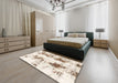 Machine Washable Abstract Blanched Almond Beige Rug in a Bedroom, wshabs1944