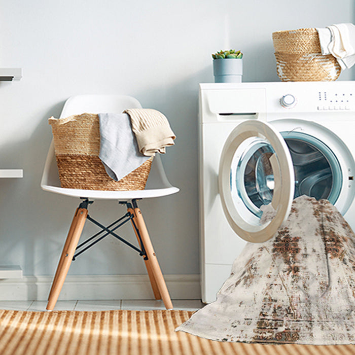 Machine Washable Abstract Blanched Almond Beige Rug in a Washing Machine, wshabs1944