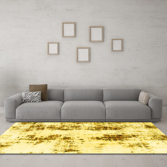 Machine Washable Abstract Yellow Modern Rug in a Living Room, wshabs1944yw