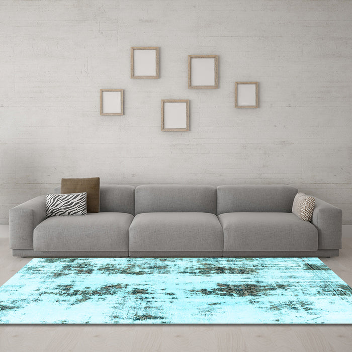 Machine Washable Abstract Light Blue Modern Rug in a Living Room, wshabs1944lblu
