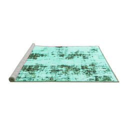 Sideview of Machine Washable Abstract Turquoise Modern Area Rugs, wshabs1944turq