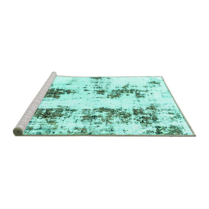 Sideview of Machine Washable Abstract Turquoise Modern Area Rugs, wshabs1944turq