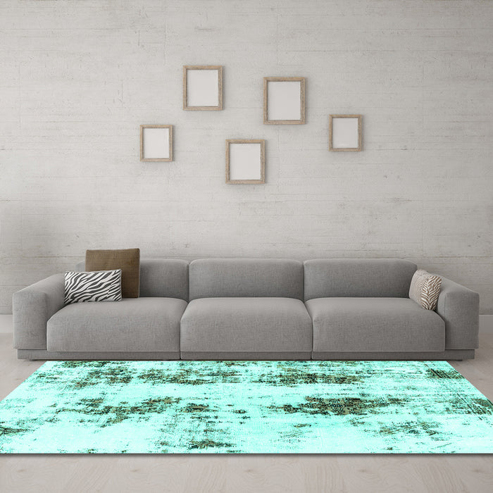 Machine Washable Abstract Turquoise Modern Area Rugs in a Living Room,, wshabs1944turq