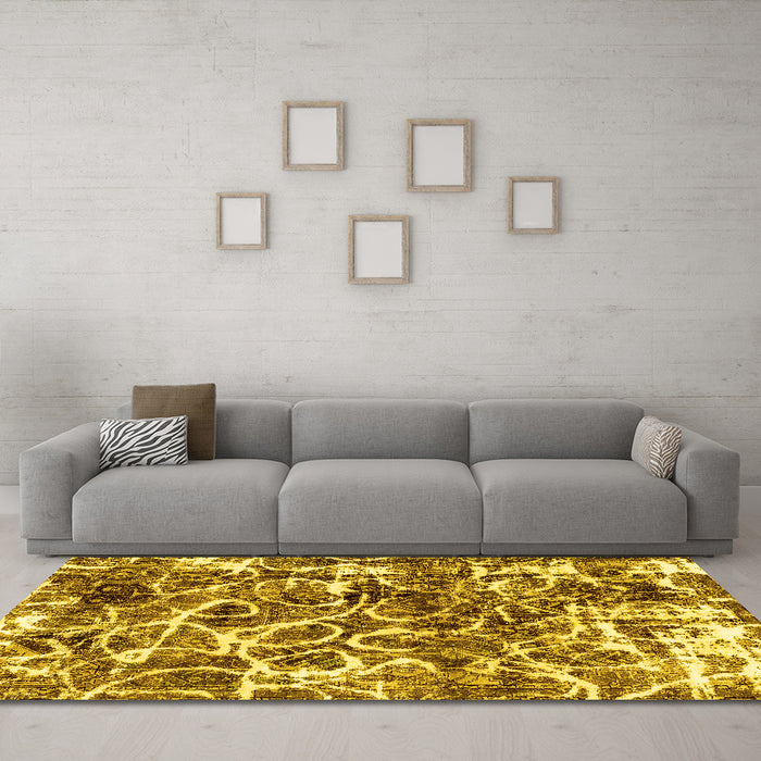 Machine Washable Abstract Yellow Modern Rug in a Living Room, wshabs1945yw