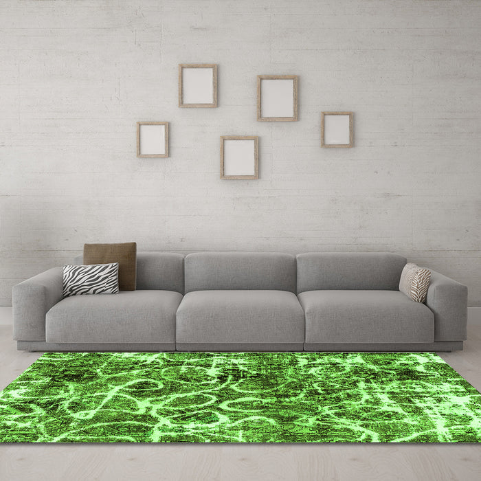 Machine Washable Abstract Green Modern Area Rugs in a Living Room,, wshabs1945grn