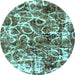 Round Machine Washable Abstract Light Blue Modern Rug, wshabs1945lblu