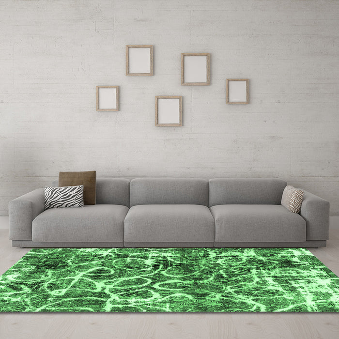 Machine Washable Abstract Emerald Green Modern Area Rugs in a Living Room,, wshabs1945emgrn