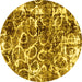 Round Machine Washable Abstract Yellow Modern Rug, wshabs1945yw