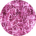 Round Machine Washable Abstract Pink Modern Rug, wshabs1945pnk