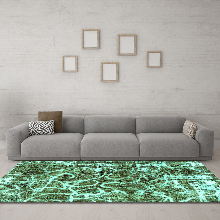 Machine Washable Abstract Turquoise Modern Area Rugs in a Living Room,, wshabs1945turq