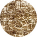 Round Machine Washable Abstract Saddle Brown Rug, wshabs1945