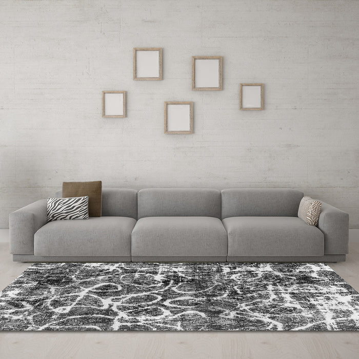 Machine Washable Abstract Gray Modern Rug in a Living Room,, wshabs1945gry