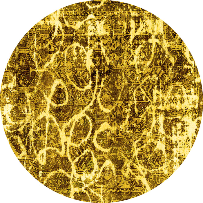 Round Abstract Yellow Modern Rug, abs1945yw