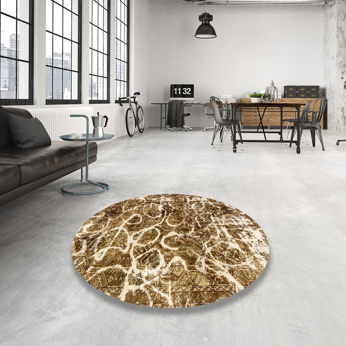 Round Abstract Saddle Brown Modern Rug in a Office, abs1945