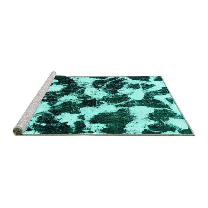 Sideview of Machine Washable Abstract Turquoise Modern Area Rugs, wshabs1946turq