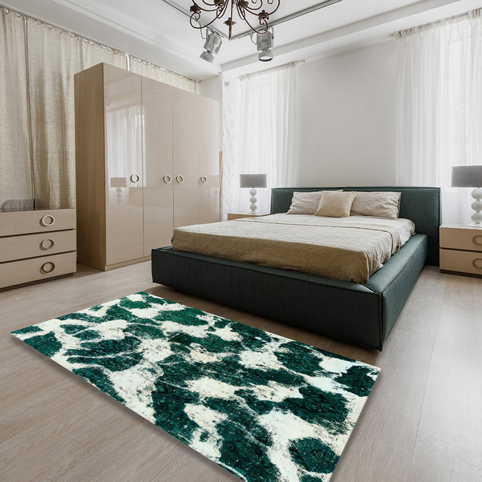 Abstract Metallic Silver Gray Modern Rug in a Bedroom, abs1946