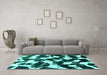 Machine Washable Abstract Turquoise Modern Area Rugs in a Living Room,, wshabs1946turq