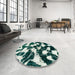 Round Machine Washable Abstract Metallic Silver Gray Rug in a Office, wshabs1946