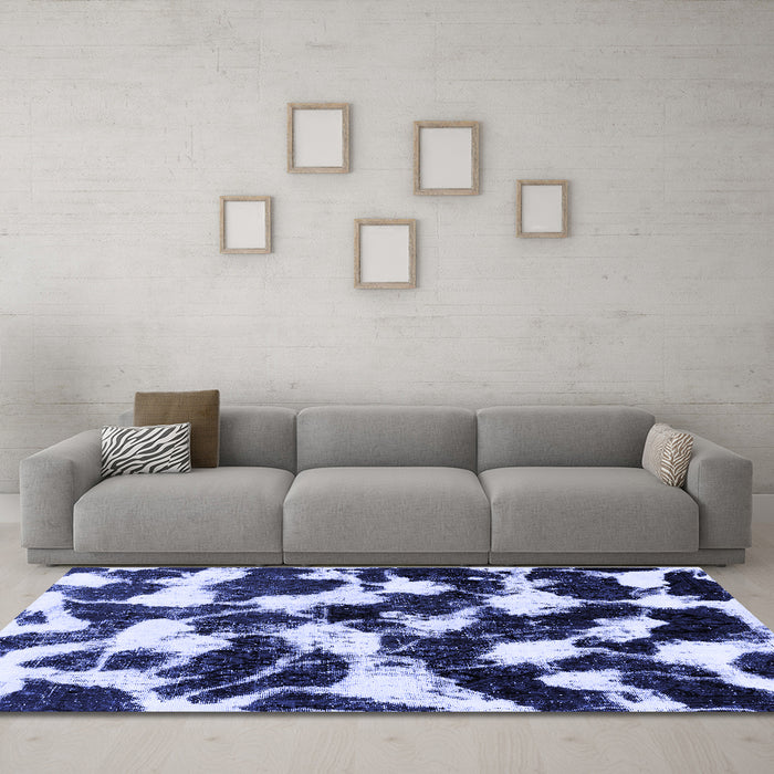 Machine Washable Abstract Blue Modern Rug in a Living Room, wshabs1946blu