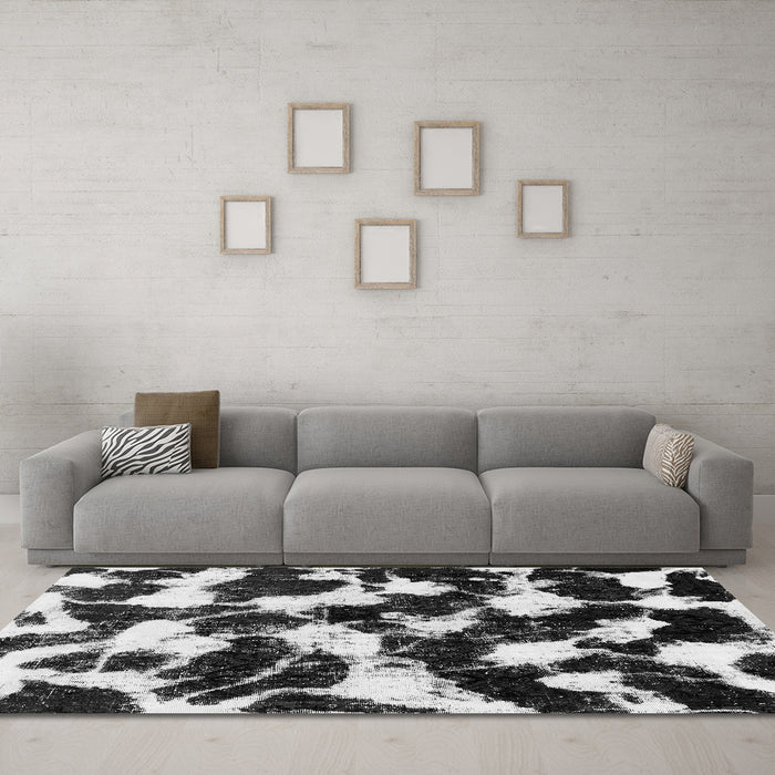 Machine Washable Abstract Gray Modern Rug in a Living Room,, wshabs1946gry