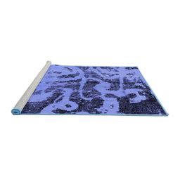 Sideview of Machine Washable Persian Blue Bohemian Rug, wshabs1947blu