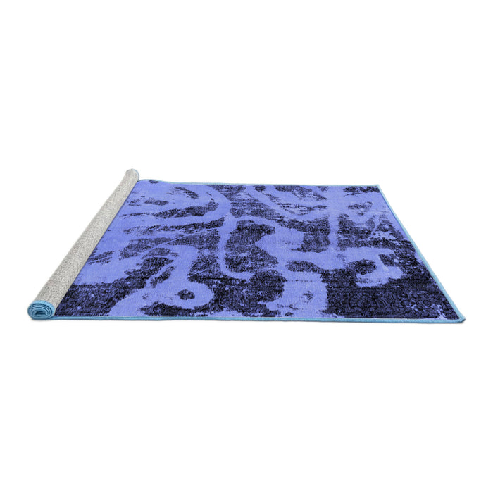 Sideview of Machine Washable Persian Blue Bohemian Rug, wshabs1947blu