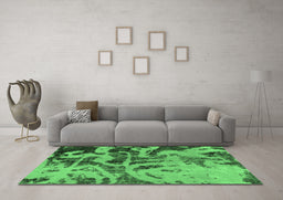 Machine Washable Persian Emerald Green Bohemian Area Rugs in a Living Room,, wshabs1947emgrn