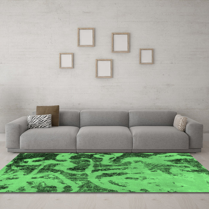 Machine Washable Persian Emerald Green Bohemian Area Rugs in a Living Room,, wshabs1947emgrn