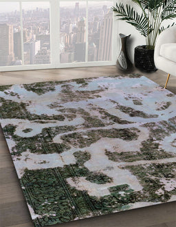 Abstract Blue Gray Persian Rug in Family Room, abs1947