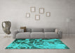 Machine Washable Persian Turquoise Bohemian Area Rugs in a Living Room,, wshabs1947turq