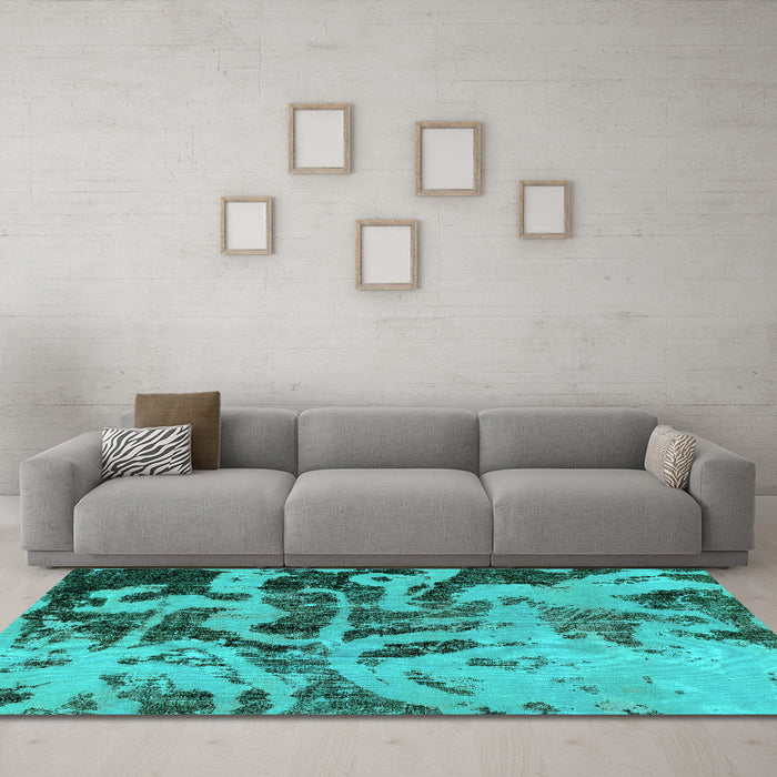 Machine Washable Persian Turquoise Bohemian Area Rugs in a Living Room,, wshabs1947turq