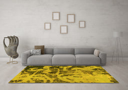 Machine Washable Persian Yellow Bohemian Rug in a Living Room, wshabs1947yw
