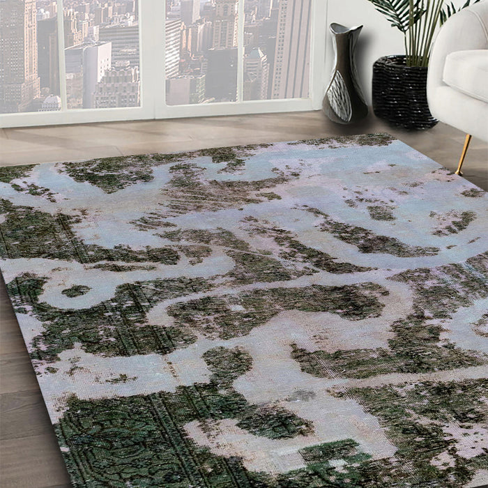 Machine Washable Abstract Blue Gray Rug in a Family Room, wshabs1947