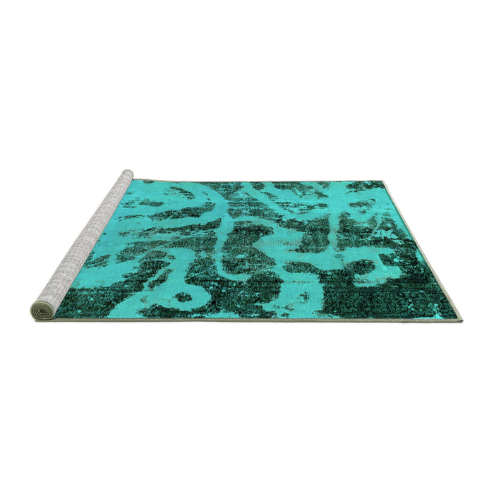 Sideview of Machine Washable Persian Turquoise Bohemian Area Rugs, wshabs1947turq