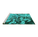 Sideview of Machine Washable Persian Turquoise Bohemian Area Rugs, wshabs1947turq