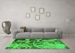 Machine Washable Persian Green Bohemian Area Rugs in a Living Room,, wshabs1947grn