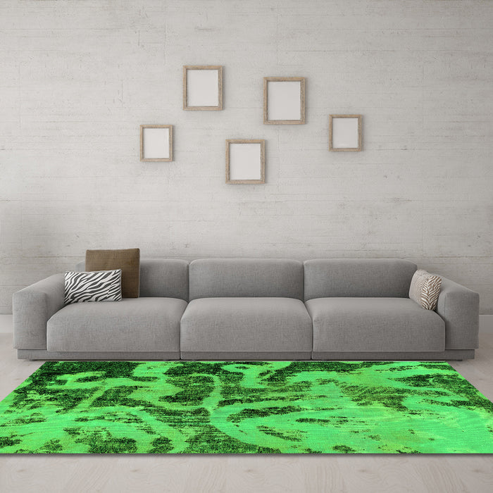 Machine Washable Persian Green Bohemian Area Rugs in a Living Room,, wshabs1947grn
