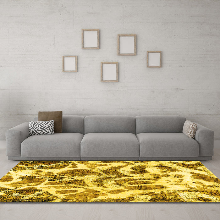 Machine Washable Abstract Yellow Modern Rug in a Living Room, wshabs1948yw