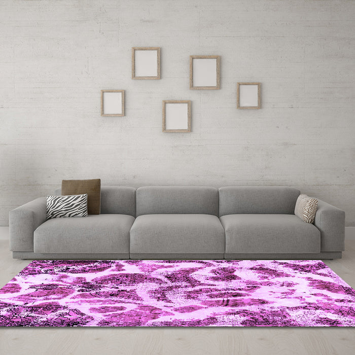 Machine Washable Abstract Purple Modern Area Rugs in a Living Room, wshabs1948pur